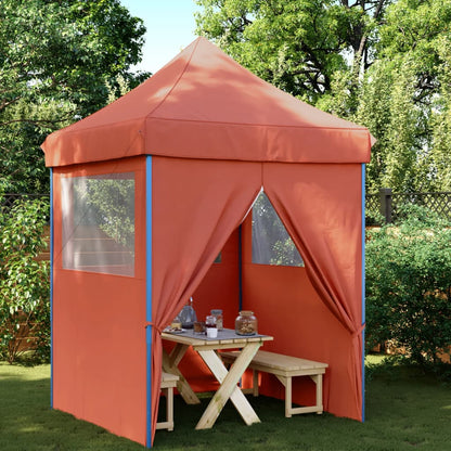 Partytent inklapbaar pop-up met 4 zijwanden terracottakleurig