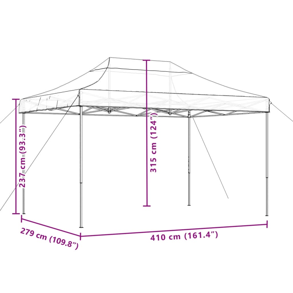 Partytent inklapbaar pop-up 410x279x315 cm beige