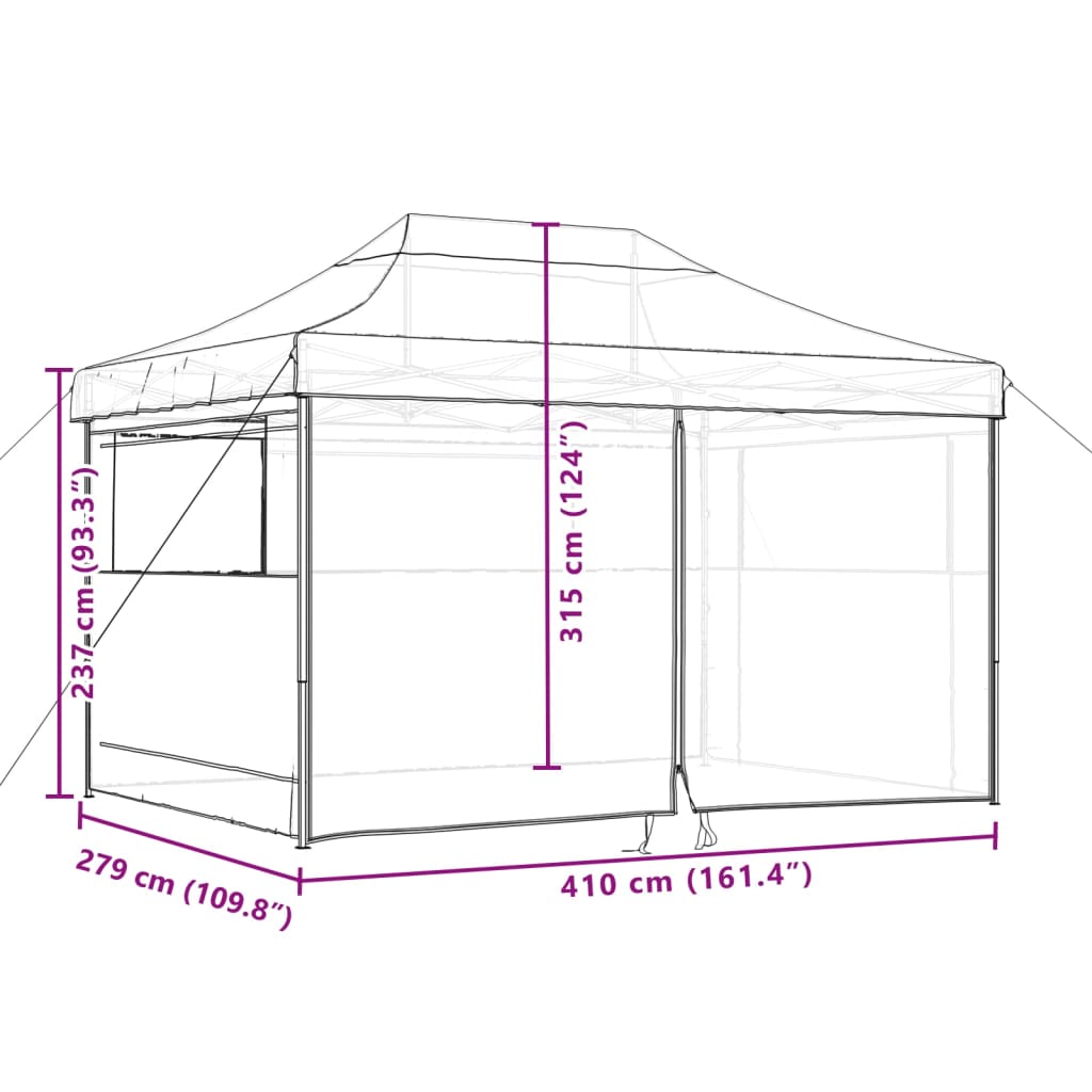 Partytent inklapbaar pop-up met 4 zijwanden beige