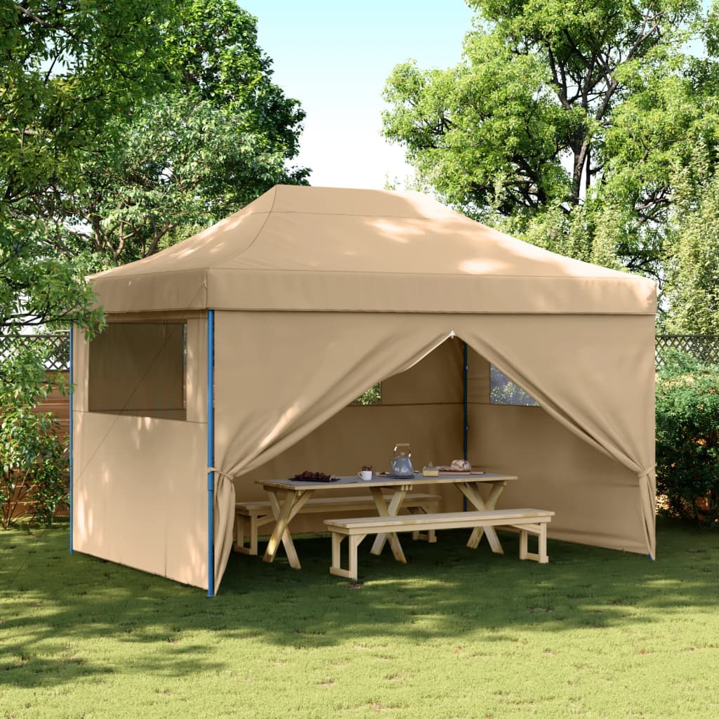 Partytent inklapbaar pop-up met 4 zijwanden beige