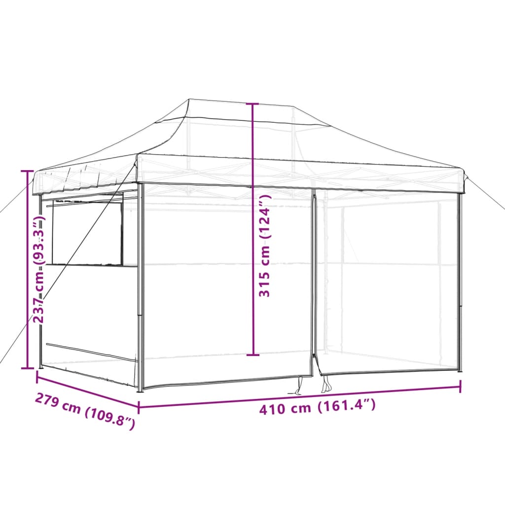 Partytent inklapbaar pop-up met 4 zijwanden zwart