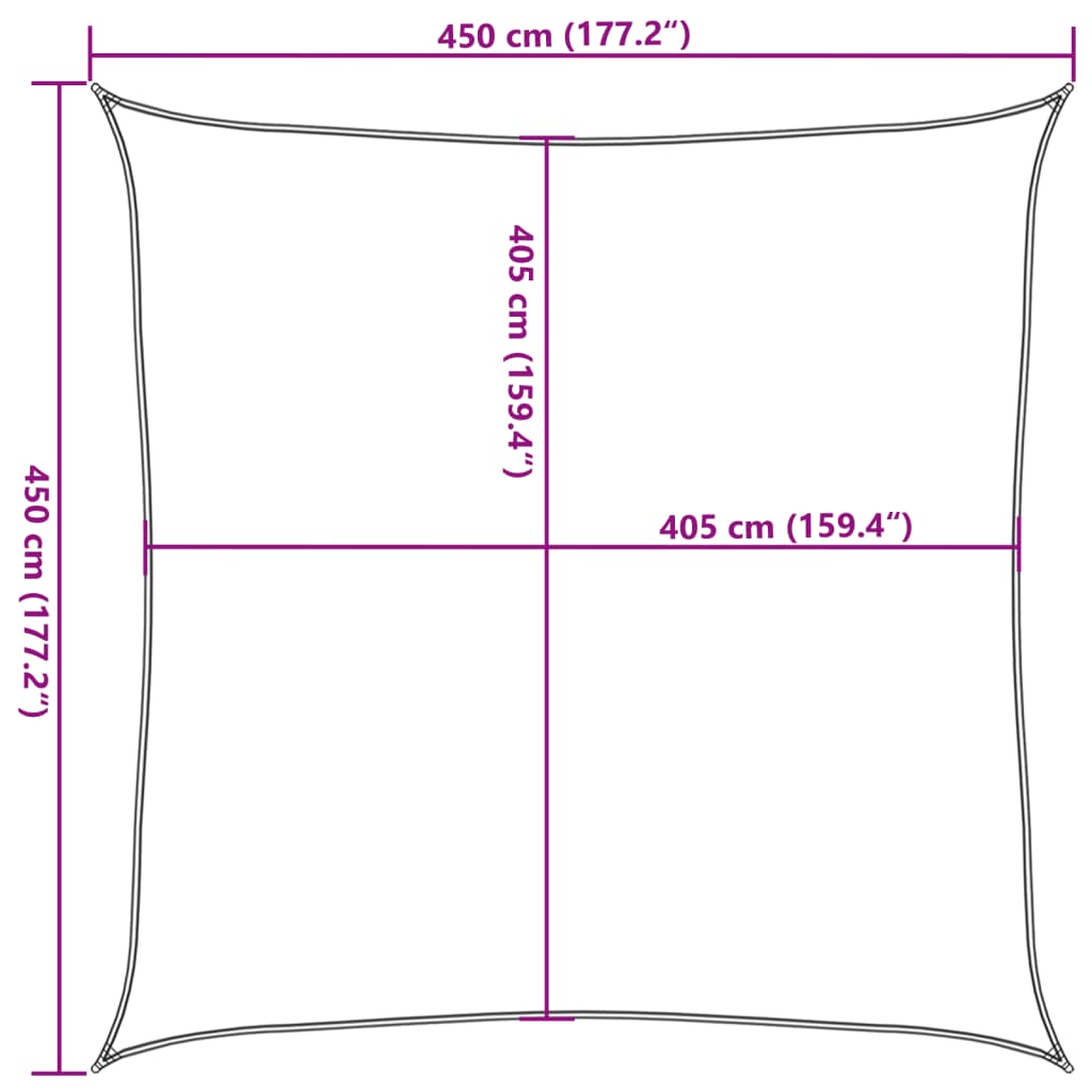 Zonnezeil 160 g/m² vierkant 4,5x4,5 m HDPE lichtgrijs