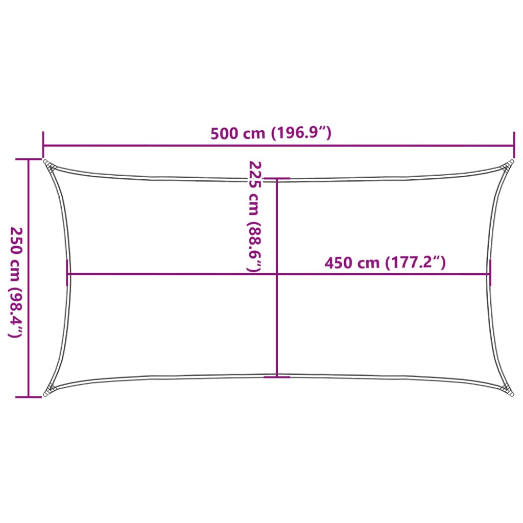 Zonnezeil rechthoekig 160 g/m² 2,5x5 m HDPE lichtgrijs