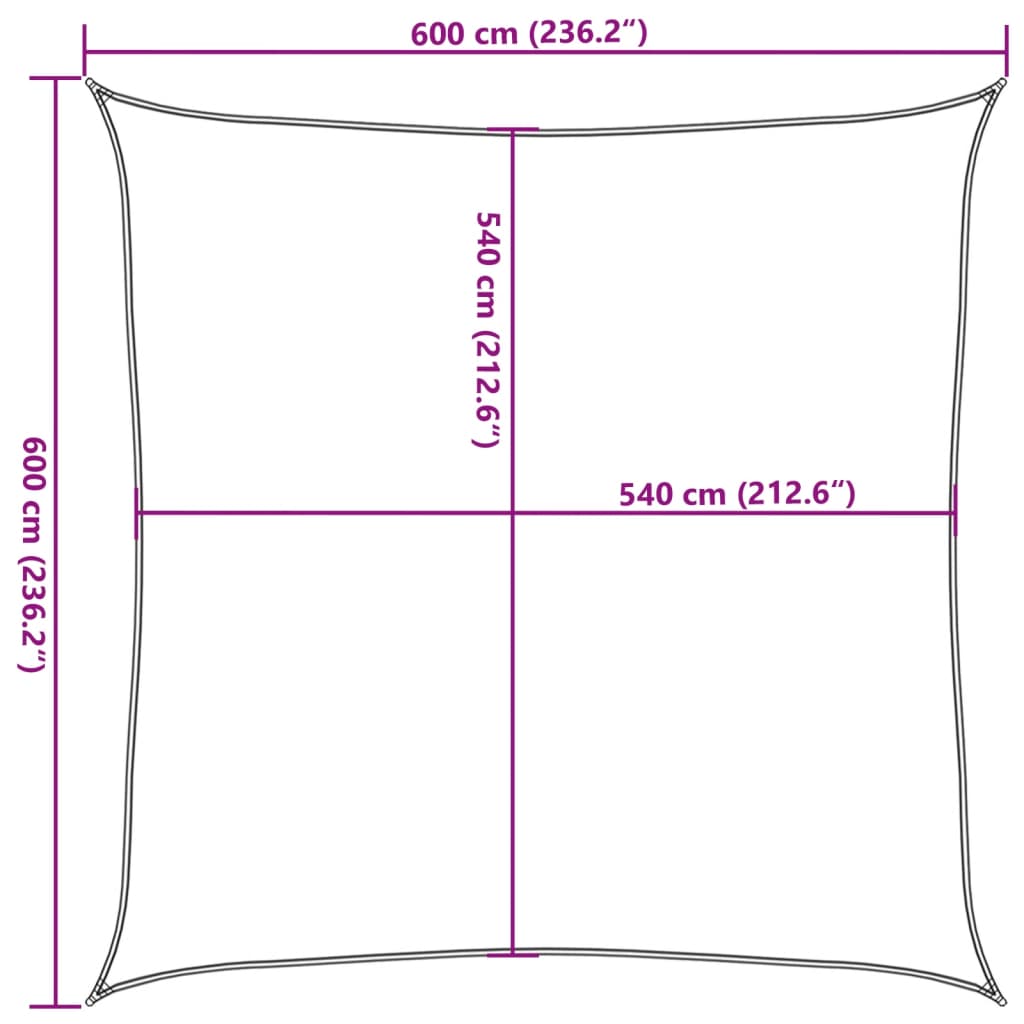 Zonnezeil 160 g/m² vierkant 6x6 m HDPE zandkleurig