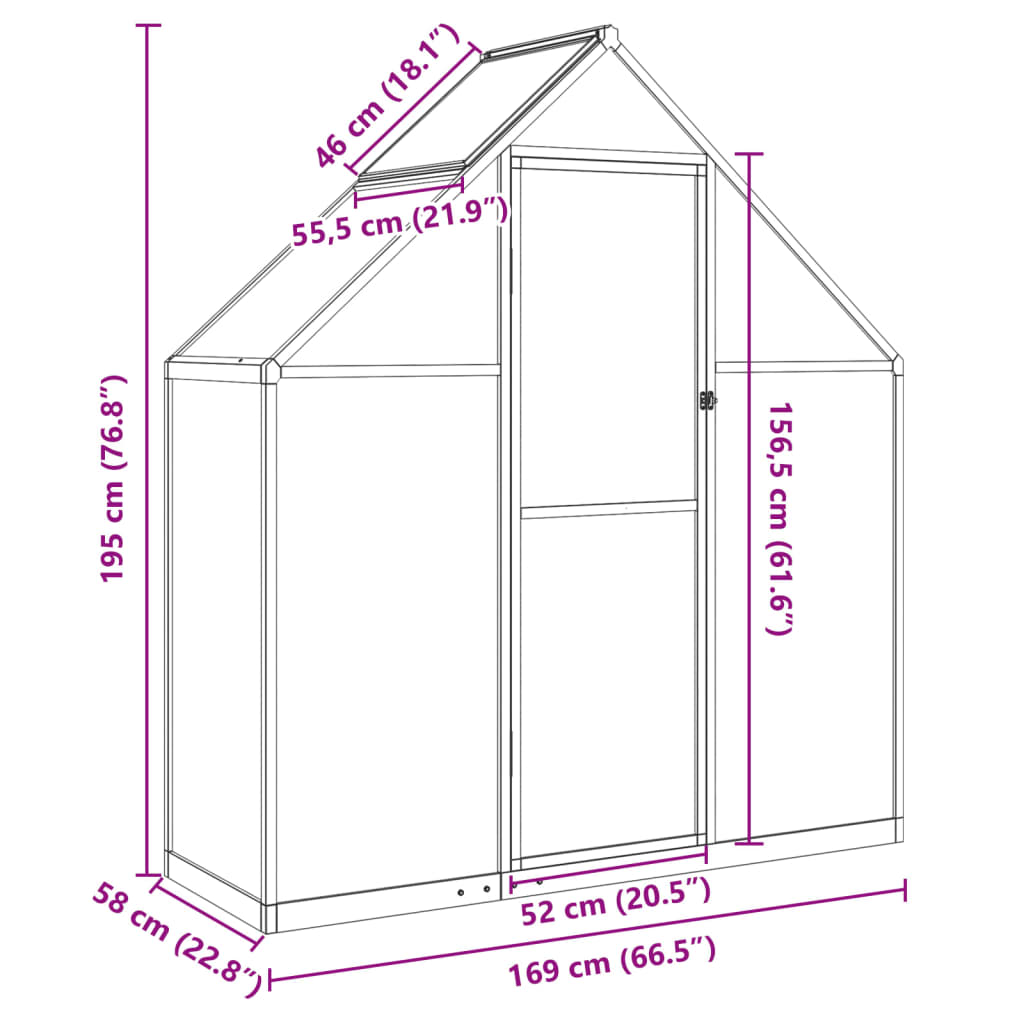 Tuinkas met basisframe 169x58x195 cm aluminium groen