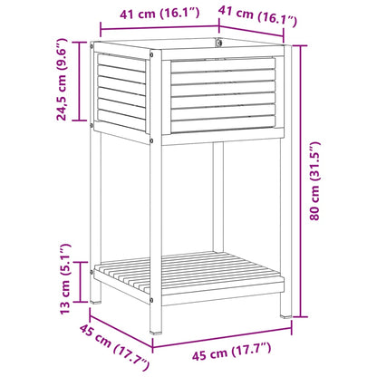 Plantenbak met schap 45x45x80 cm massief acaciahout en staal