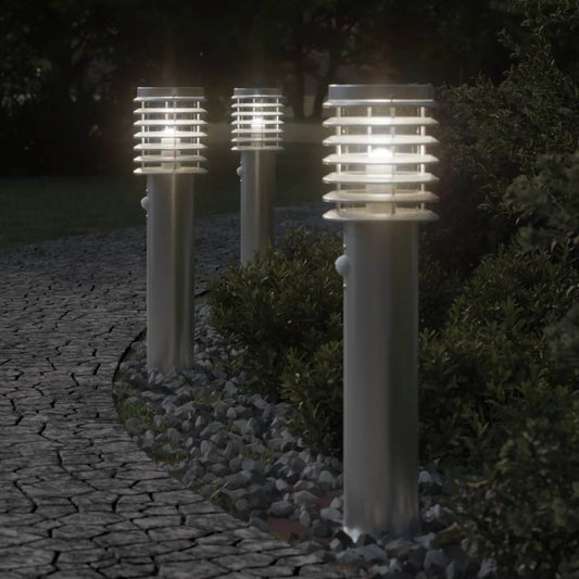 Buitenvloerlampen 3 st met sensors 60 cm roestvrijstaal zilver