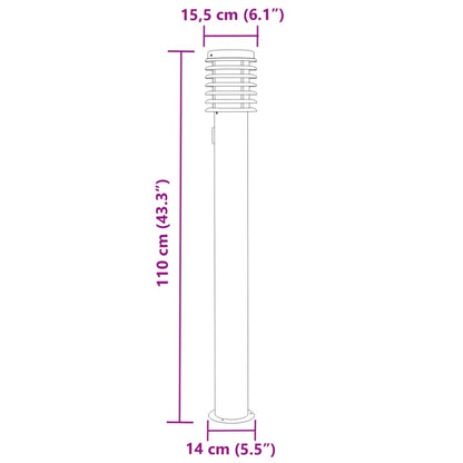 Buitenvloerlamp met stopcontact 110 cm roestvrijstaal zilver