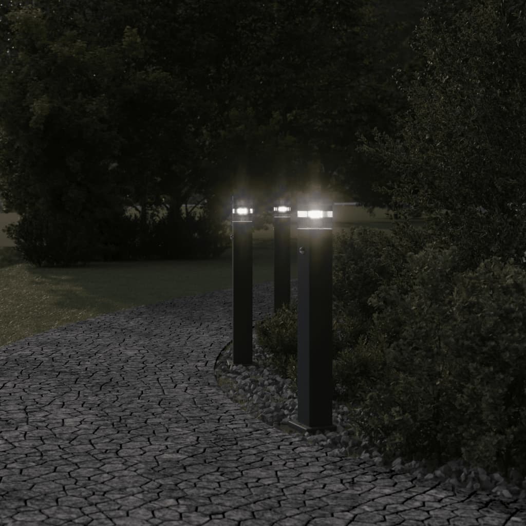 Vloerlampen voor buiten 3 st met sensor 80 cm aluminium zwart