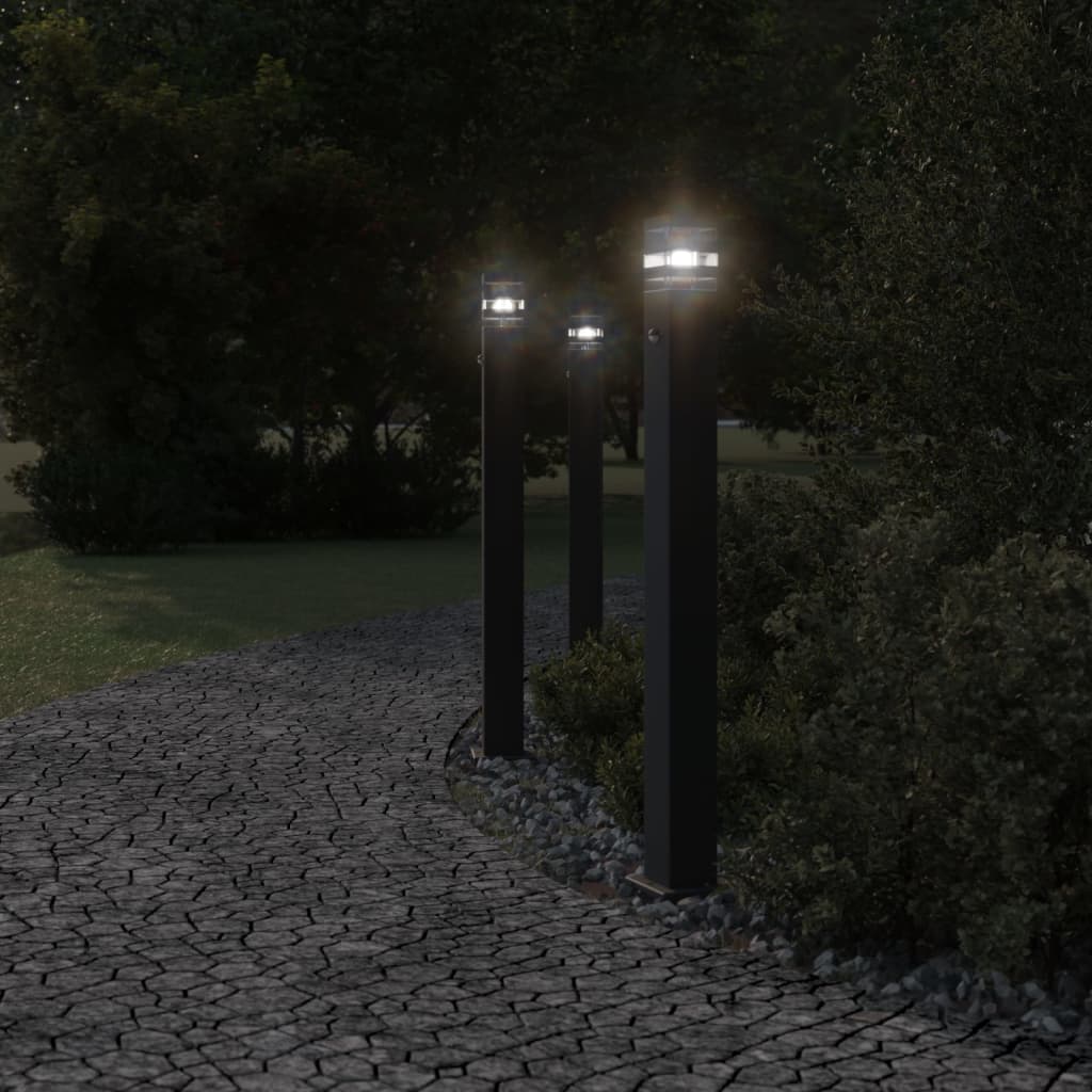 Vloerlampen voor buiten 3 st met sensor 110 cm aluminium zwart