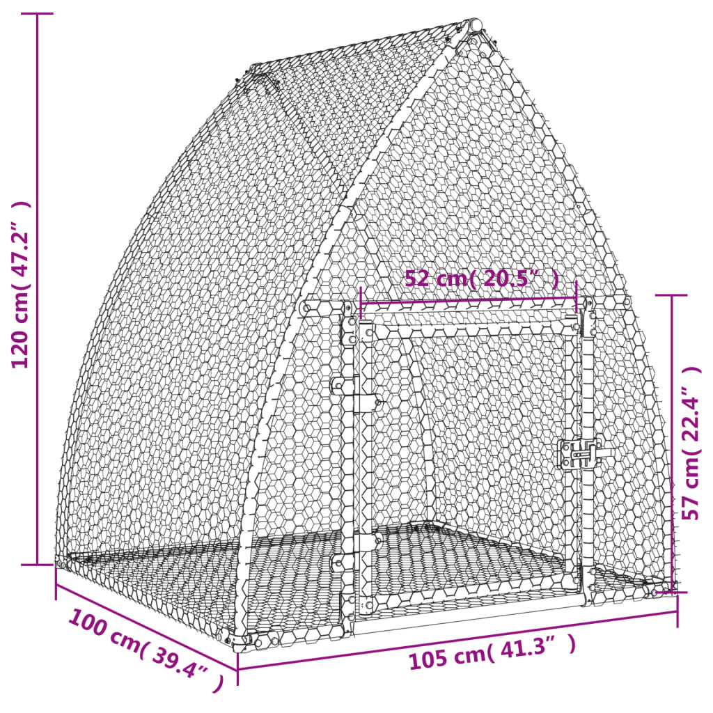 Konijnenhok 100x105x120 cm gegalvaniseerd staal zilverkleurig