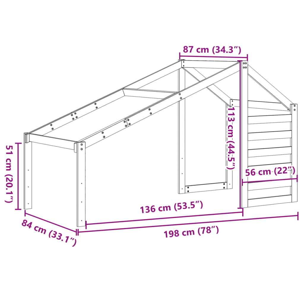 Kinderbedhuisje 198x87x113 cm massief grenenhout