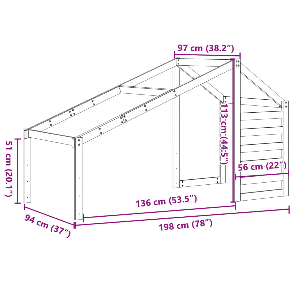 Kinderbedhuisje 198x97x113 cm massief grenenhout wasbruin