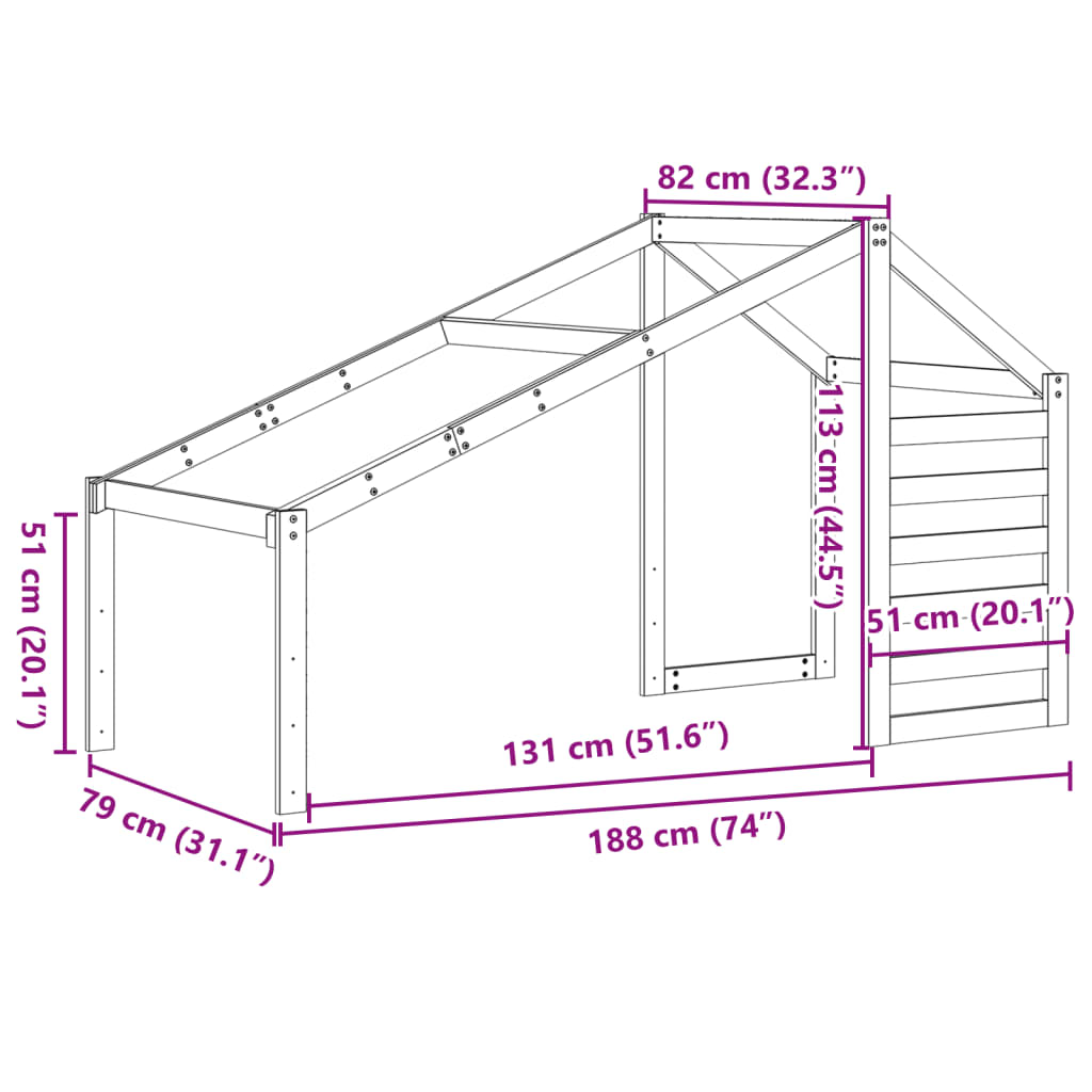 Kinderbedhuisje 188x82x113 cm massief grenenhout wit