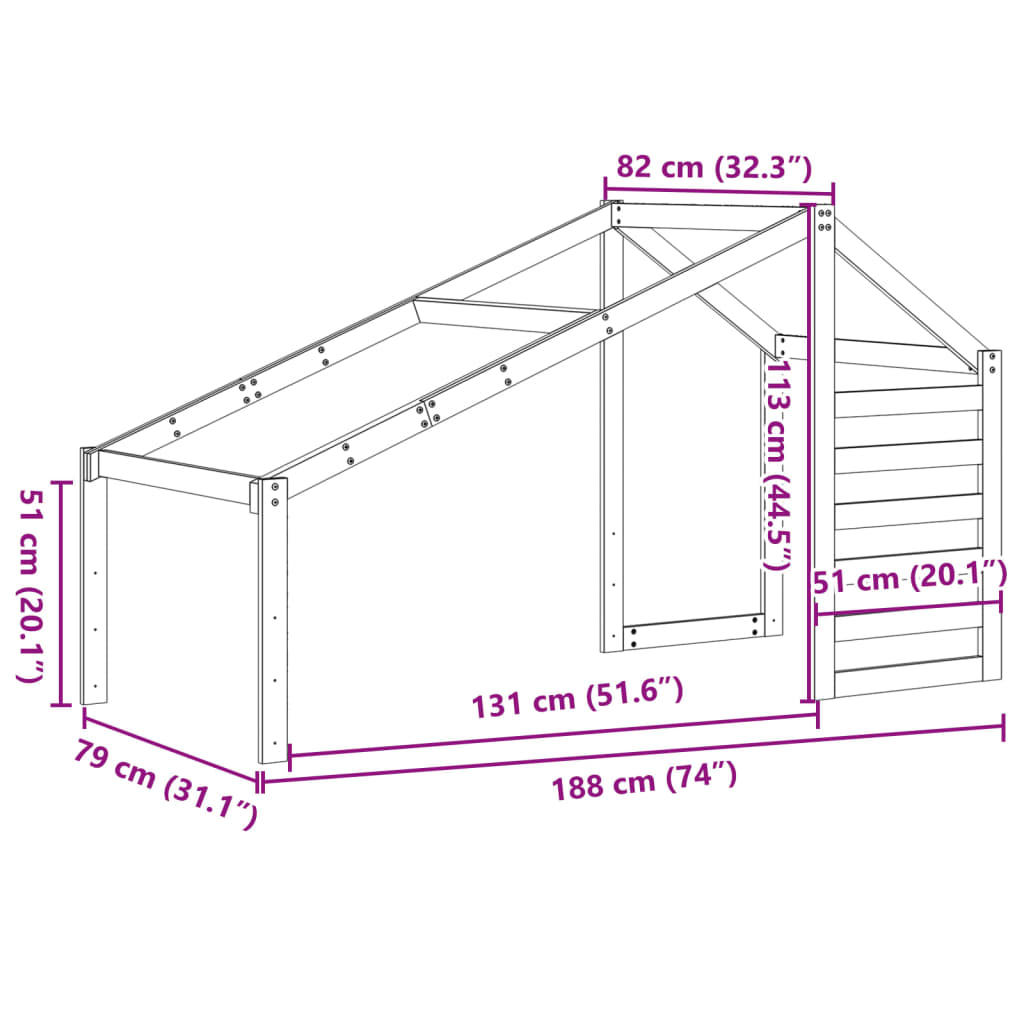 Kinderbedhuisje 188x82x113 cm massief grenenhout wasbruin