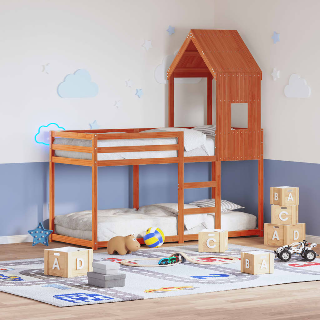 Kinderbedhuisje 60x89x134,5 cm massief grenenhout wasbruin