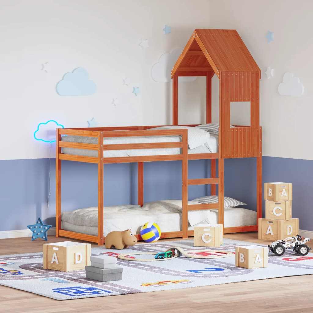 Kinderbedhuisje 55x99x139,5 cm massief grenenhout wasbruin