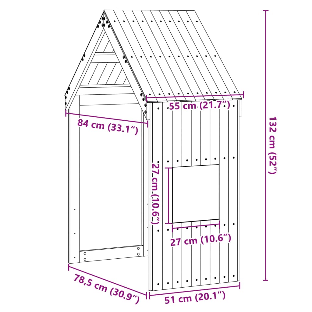 Kinderbedhuisje 55x84x132 cm massief grenenhout