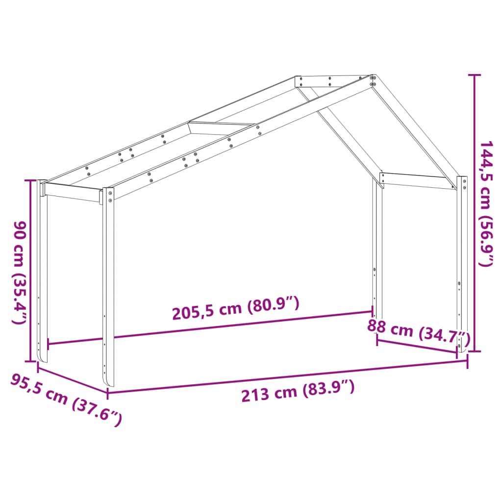 Kinderbedhuisje 213x95,5x144,5 cm massief grenenhout wasbruin