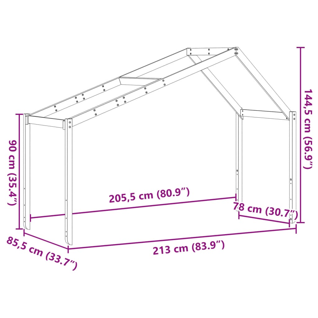 Kinderbedhuisje 213x85,5x144,5 cm massief grenenhout