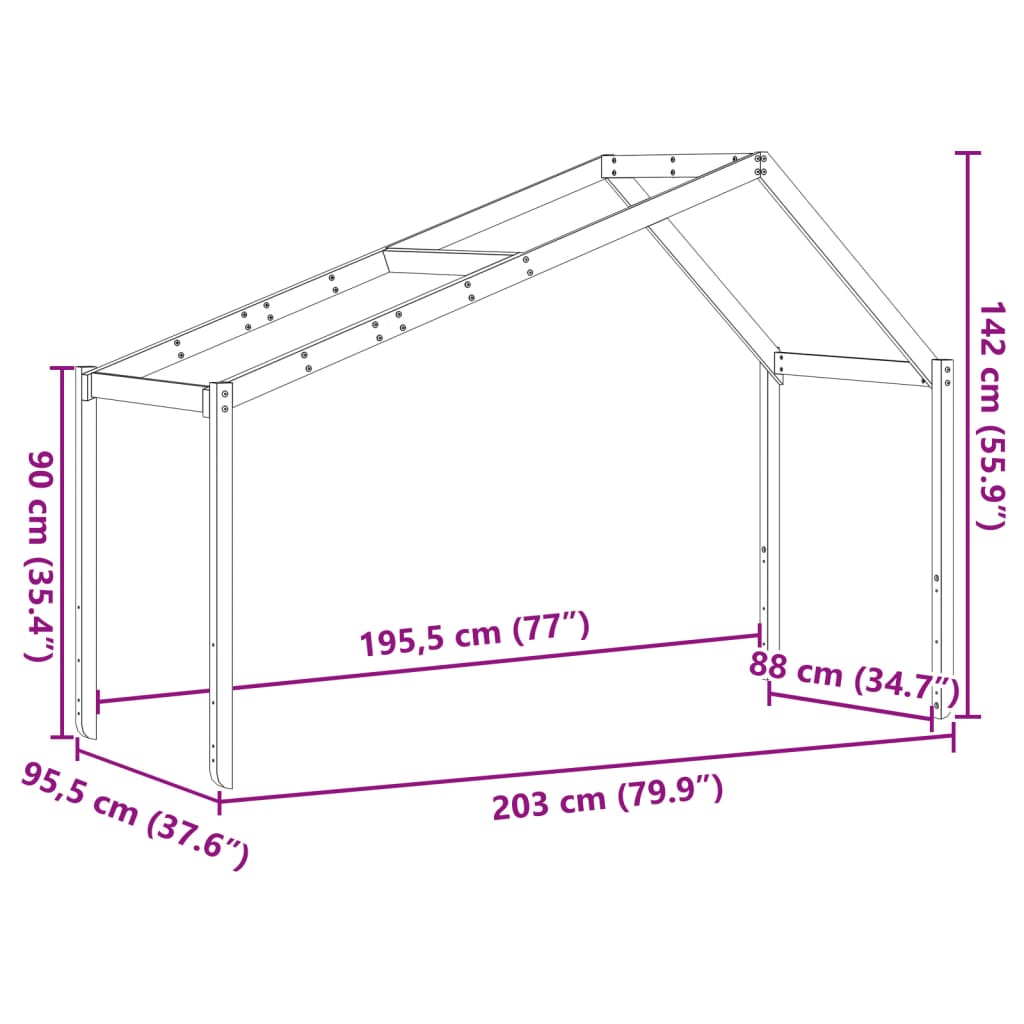 Kinderbedhuisje 203x95,5x142 cm massief grenenhout