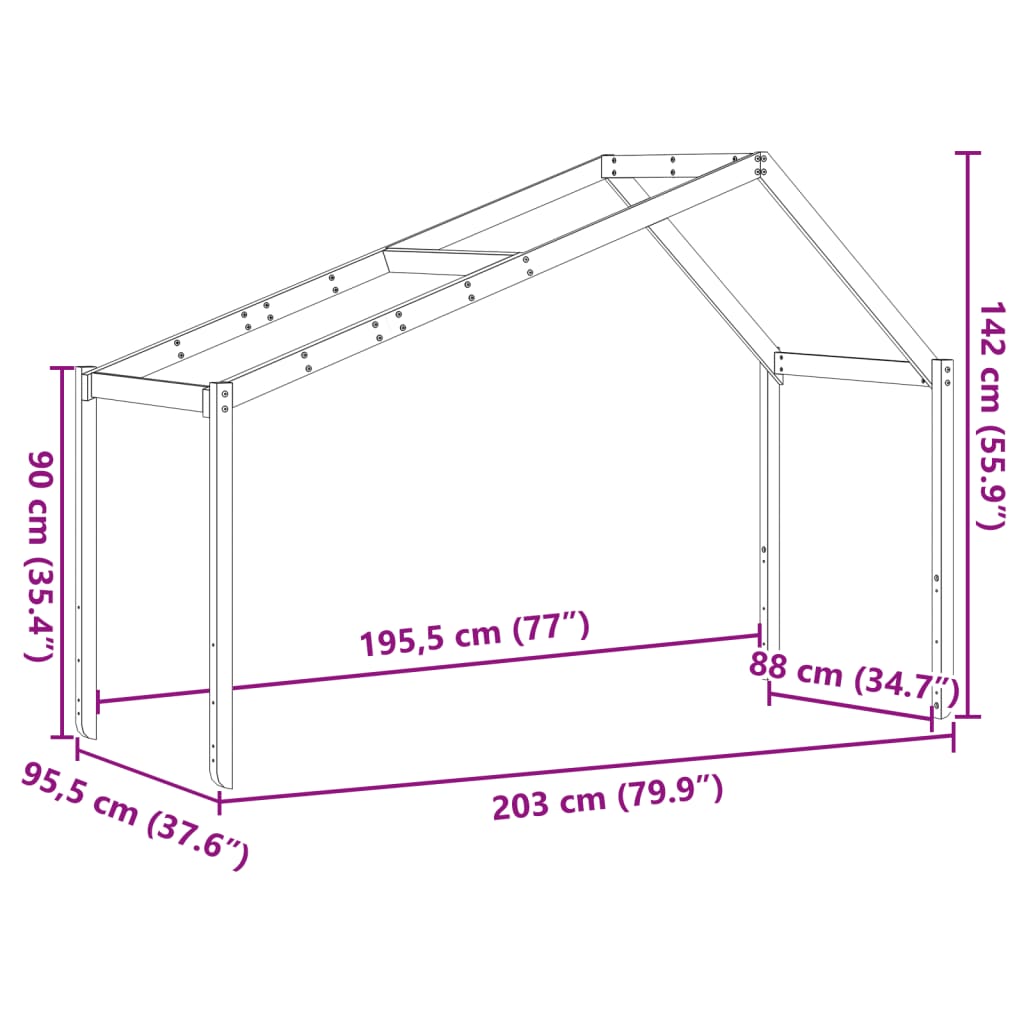 Kinderbedhuisje 203x95,5x142 cm massief grenenhout wit