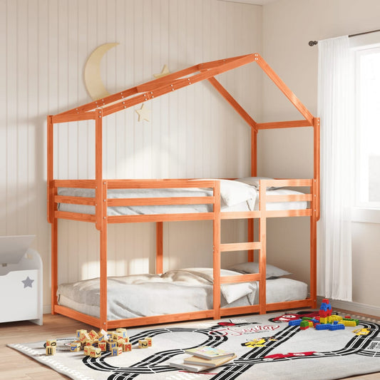 Kinderbedhuisje 203x95,5x142 cm massief grenenhout wasbruin