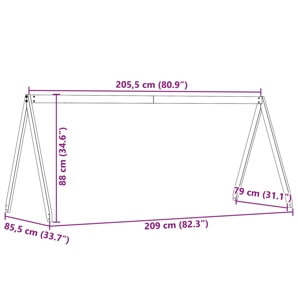 Kinderbedhuisje 209x85,5x88 cm massief grenenhout