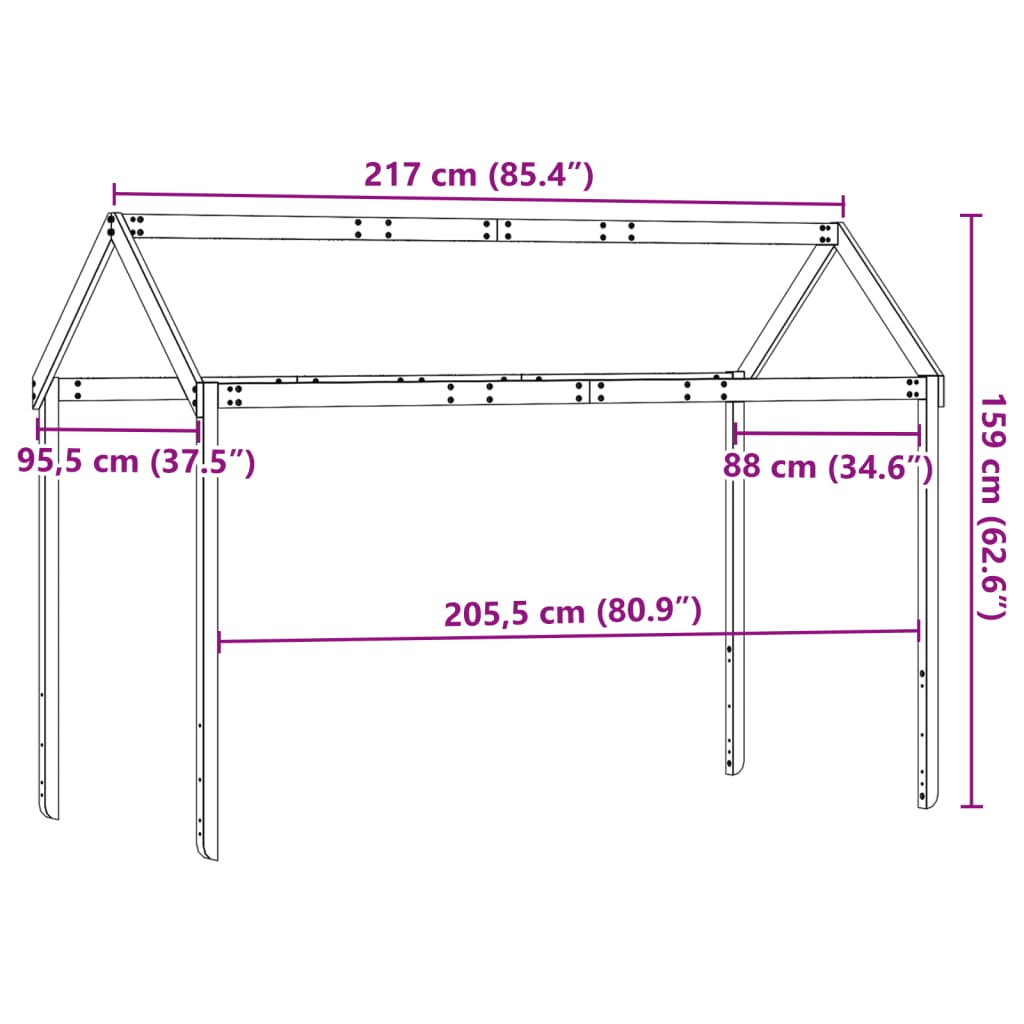 Kinderbedhuisje 217x95,5x159 cm massief grenenhout