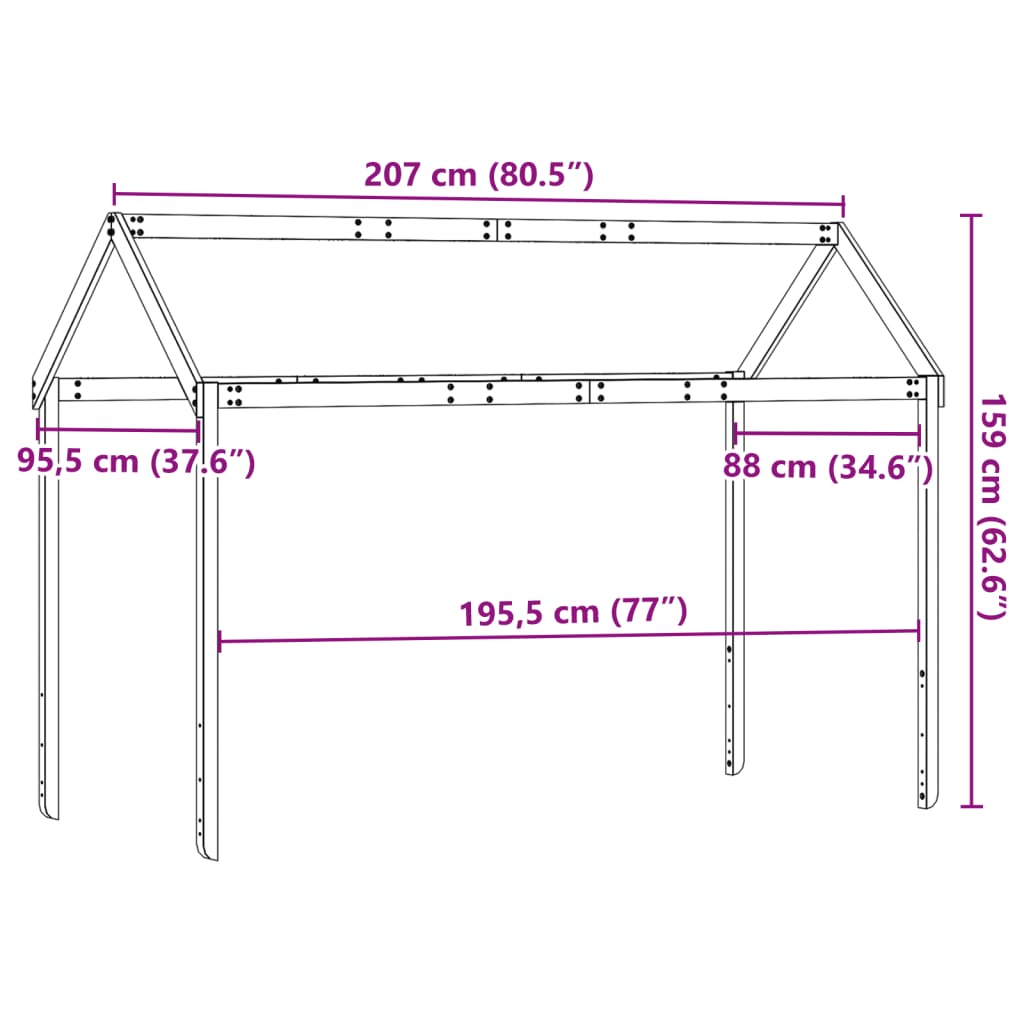 Kinderbedhuisje 207x95,5x159 cm massief grenenhout wasbruin