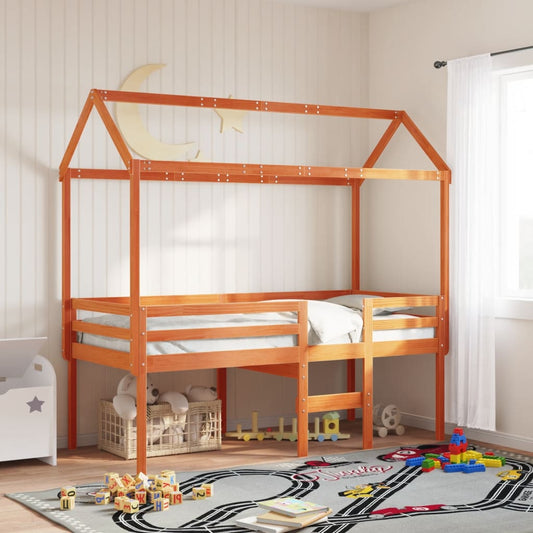 Kinderbedhuisje 207x95,5x159 cm massief grenenhout wasbruin