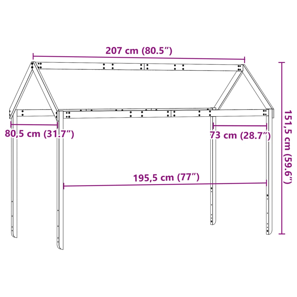 Kinderbedhuisje 207x80,5x151,5 cm massief grenenhout wit