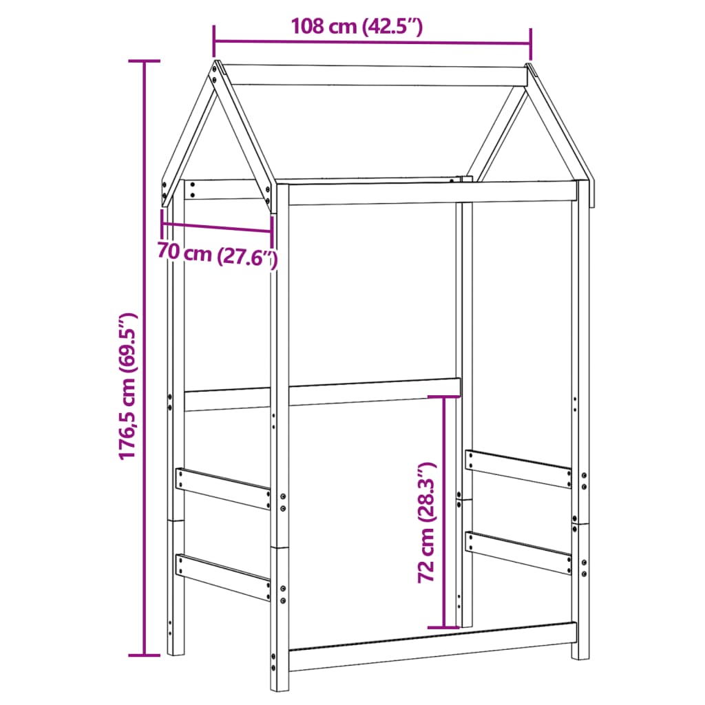 Kinderbedhuisje 108x70x176,5 cm massief grenenhout