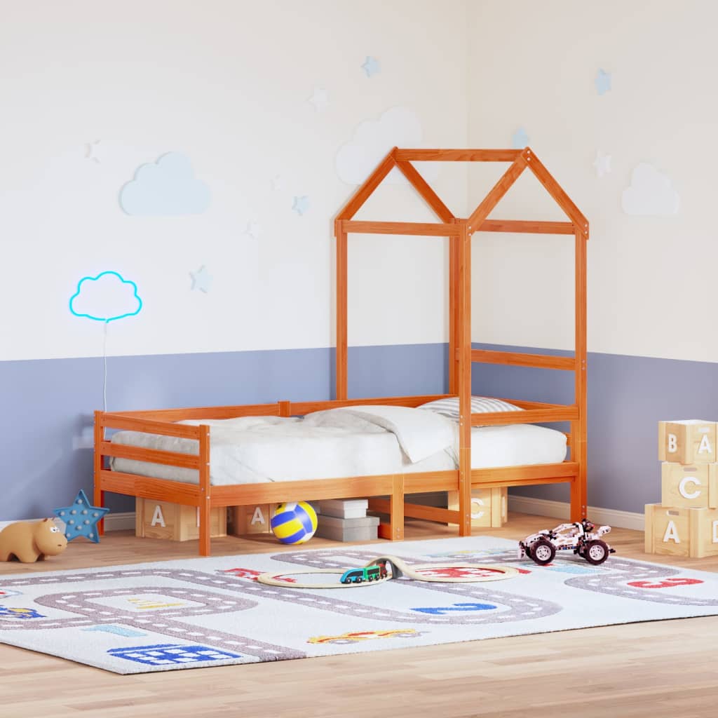 Kinderbedhuisje 108x70x176,5 cm massief grenenhout wasbruin