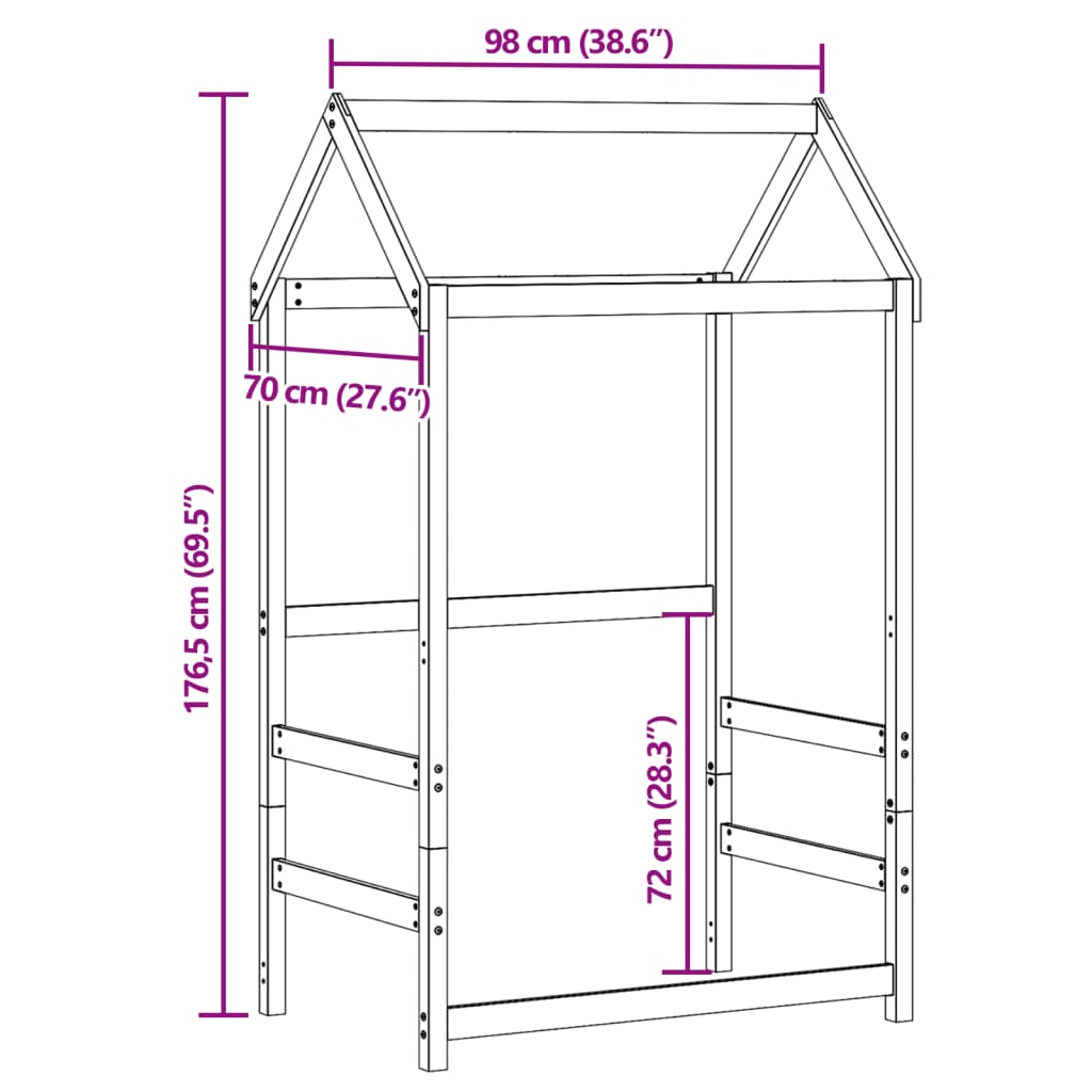 Kinderbedhuisje 98x70x176,5 cm massief grenenhout wit