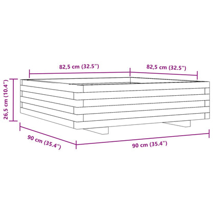 Plantenbak 90x90x26,5 cm massief grenenhout wit