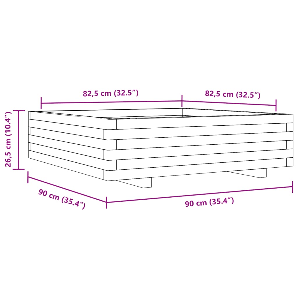 Plantenbak 90x90x26,5 cm geïmpregneerd grenenhout