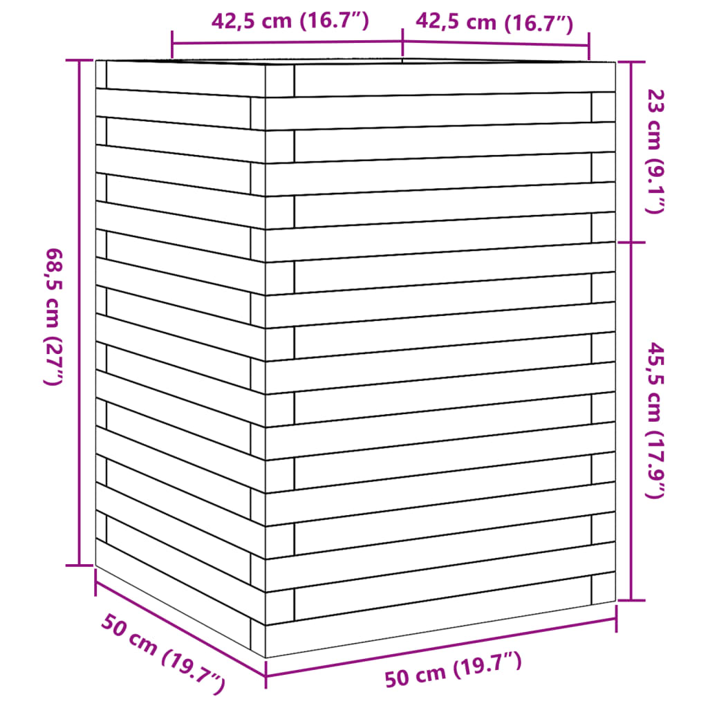 Plantenbak 50x50x68,5 cm geïmpregneerd grenenhout