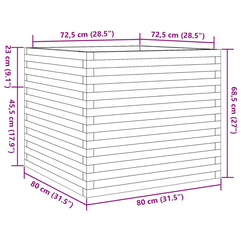 Plantenbak 80x80x68,5 cm massief grenenhout wasbruin