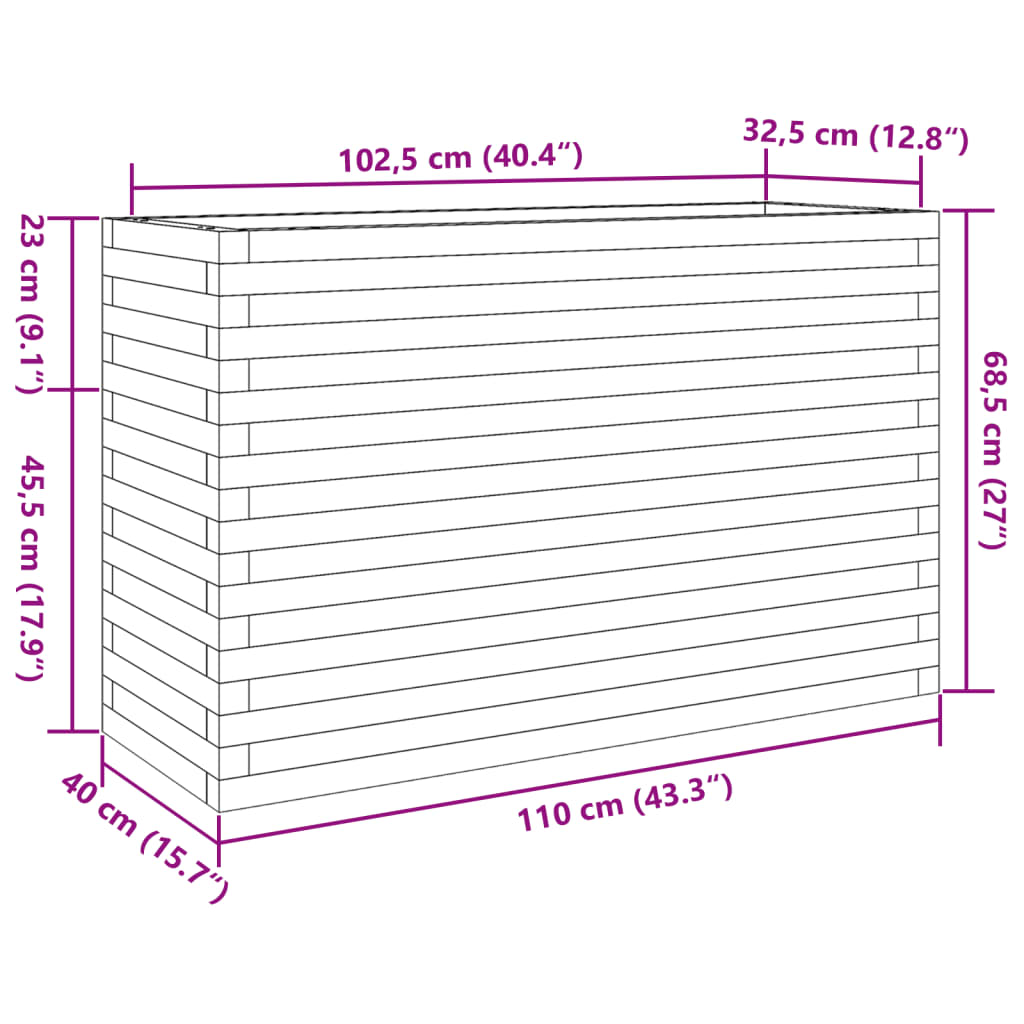 Plantenbak 110x40x68,5 cm massief douglashout