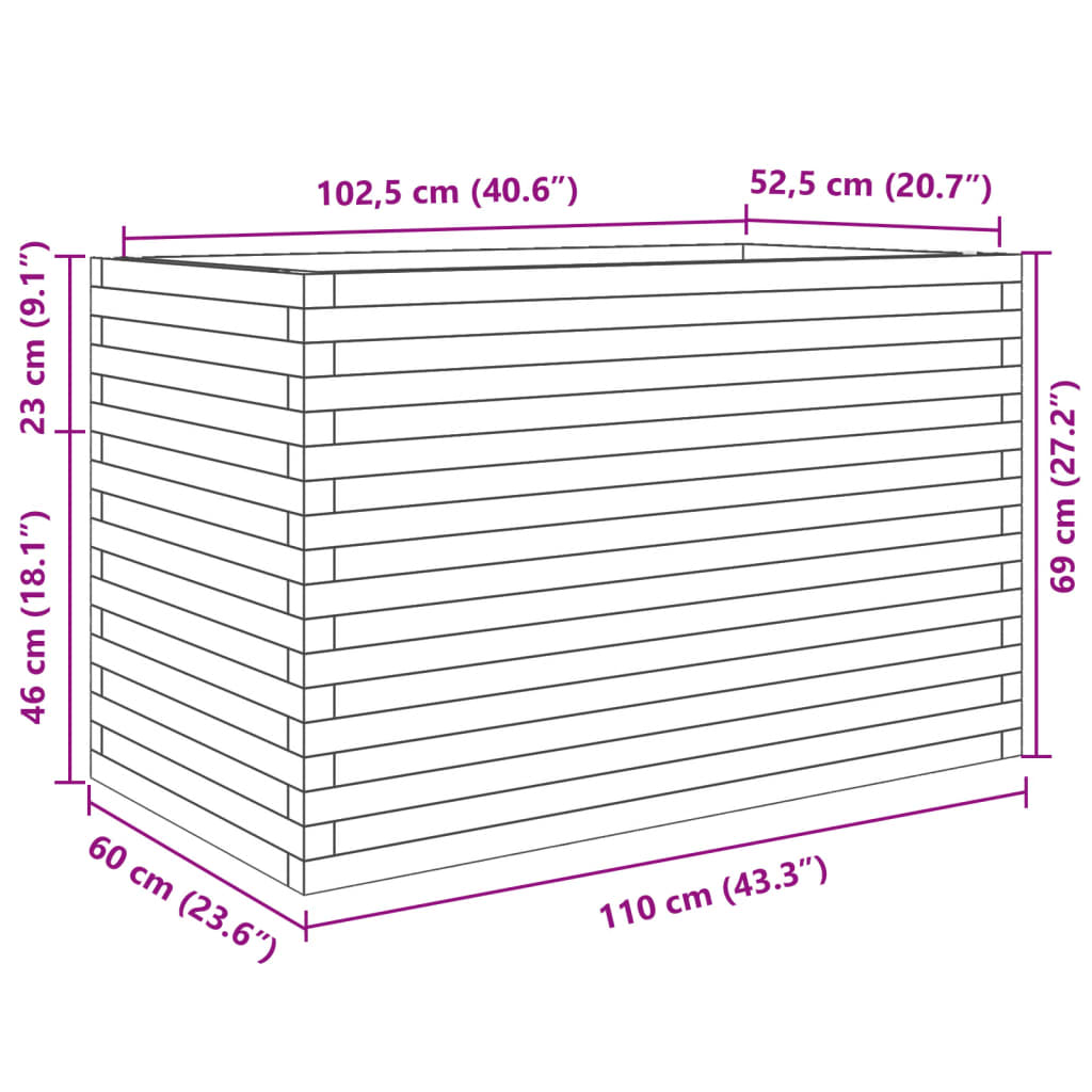 Plantenbak 110x60x68,5 cm massief grenenhout wit