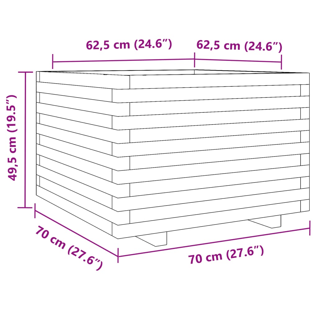 Plantenbak 70x70x49,5 cm massief grenenhout wit