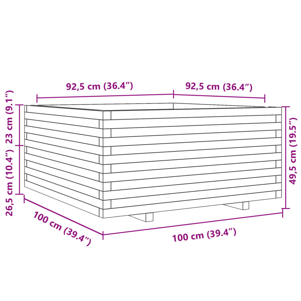 Plantenbak 100x100x49,5 cm massief grenenhout