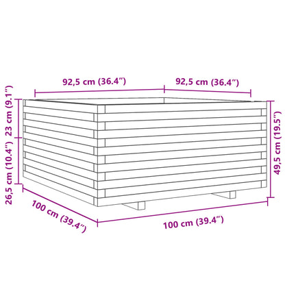 Plantenbak 100x100x49,5 cm massief grenenhout wasbruin