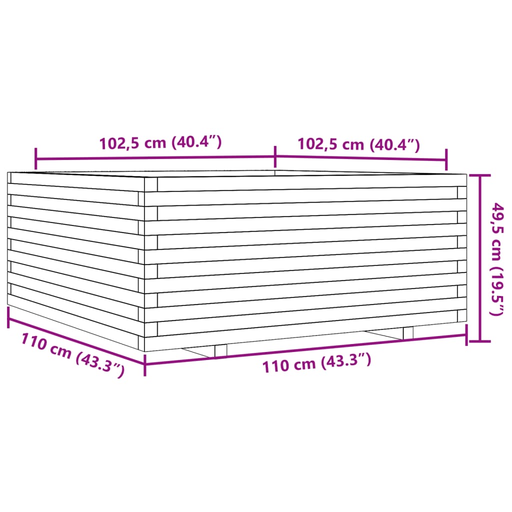 Plantenbak 110x110x49,5 cm massief grenenhout