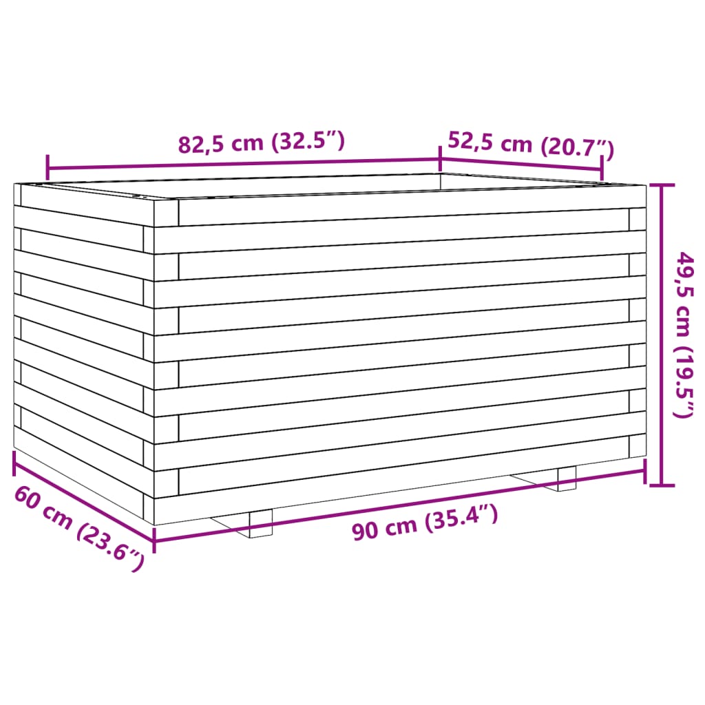 Plantenbak 90x60x49,5 cm massief grenenhout