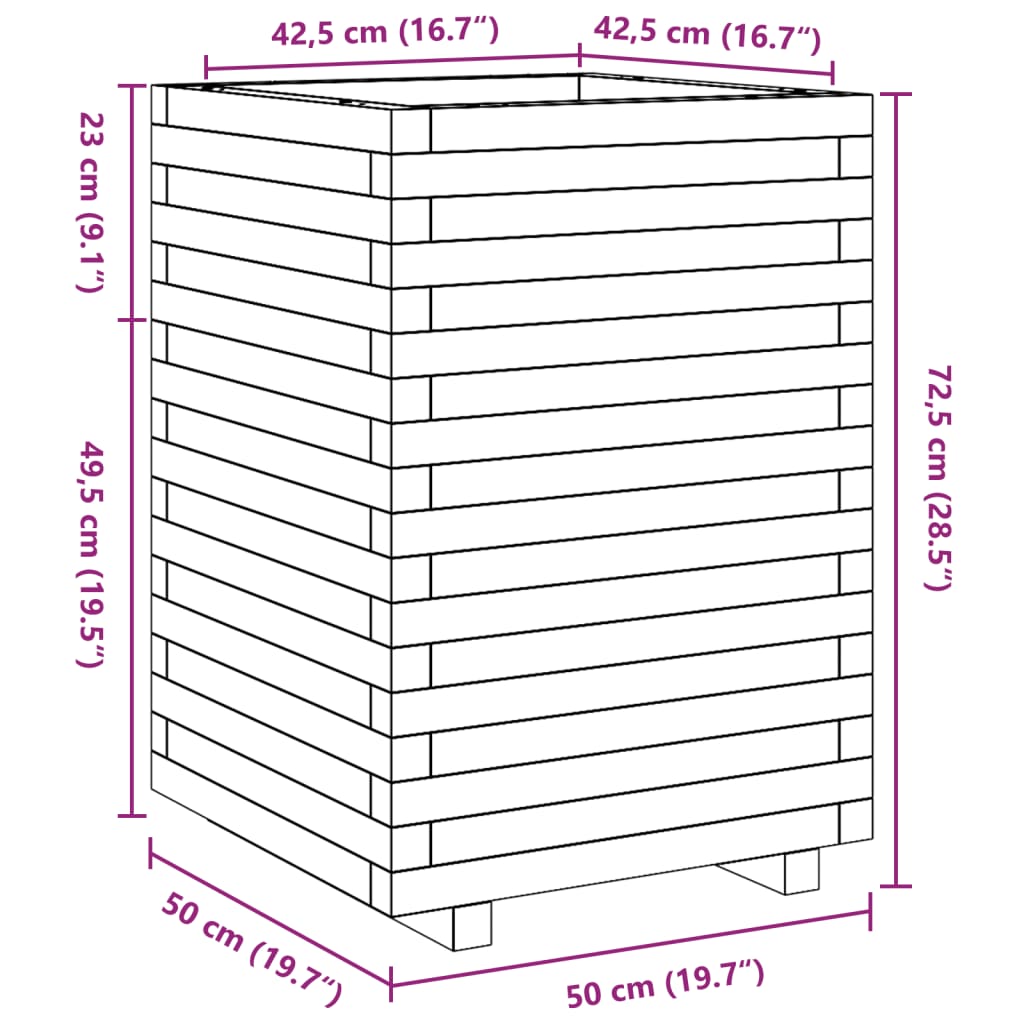 Plantenbak 50x50x72,5 cm massief grenenhout wasbruin