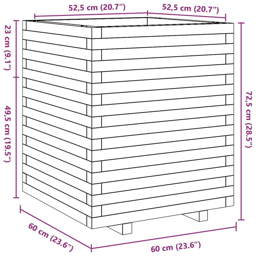 Plantenbak 60x60x72,5 cm massief douglashout