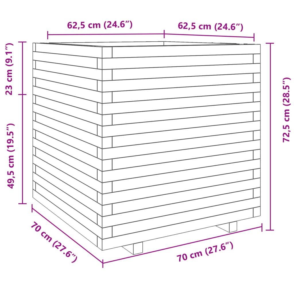 Plantenbak 70x70x72,5 cm geïmpregneerd grenenhout