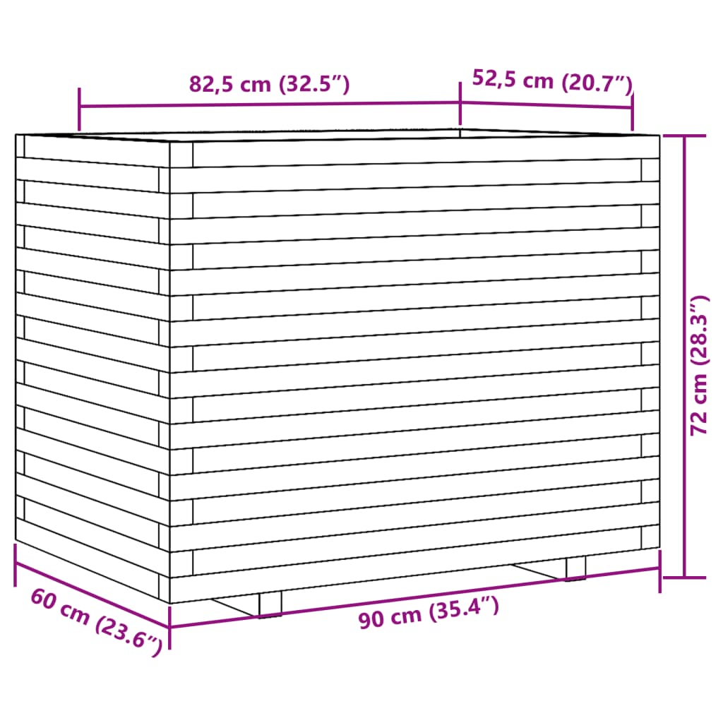 Plantenbak 90x60x72 cm massief grenenhout